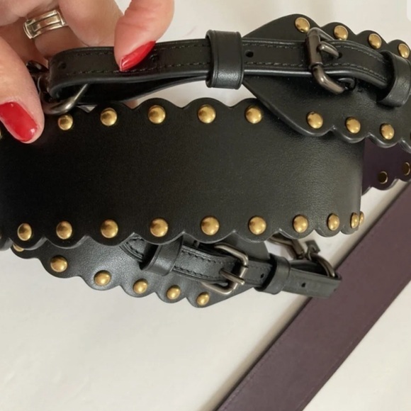 COACH SCALLOPED BLACK / PURPLE LEATHER RIVETS NOVELTY STRAP 76551 EUC